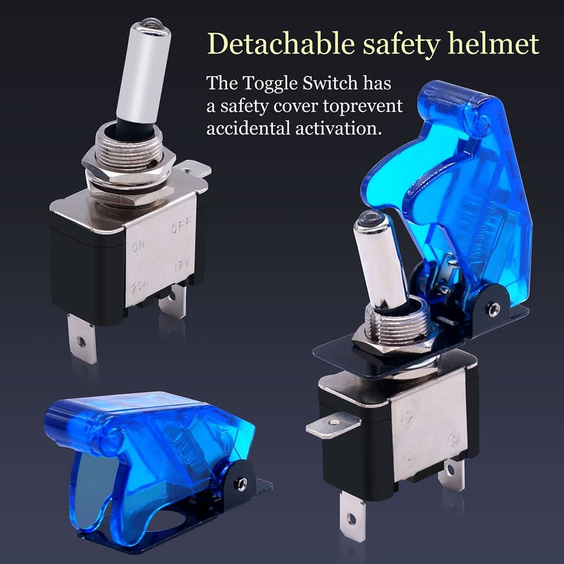 Twidec/3Pcs Rocker Toggle Switch 12V 20A Heavy Duty Racing Car Automotive Auto SPST ON/Off Toggle Switch Blue LED Light Illuminated 3Pin with Blue Waterproof Safety Cover ASW-07DBUBUMZ - Image 2